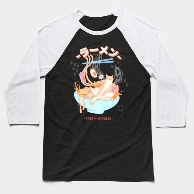 cat set on fresh noodles ramen Baseball T-Shirt by tedd